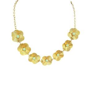 Vintage Gold-Tone Floral Necklace w green Turquoise Accents & Adjustable Chain S